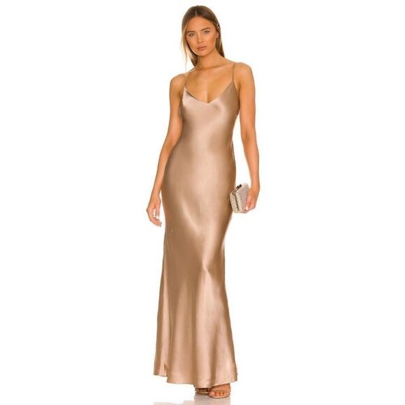 L’AGENCE Serita Maxi V-Neck Bias Dress in Cappuccino Size 16 NWT - Picture 2 of 16